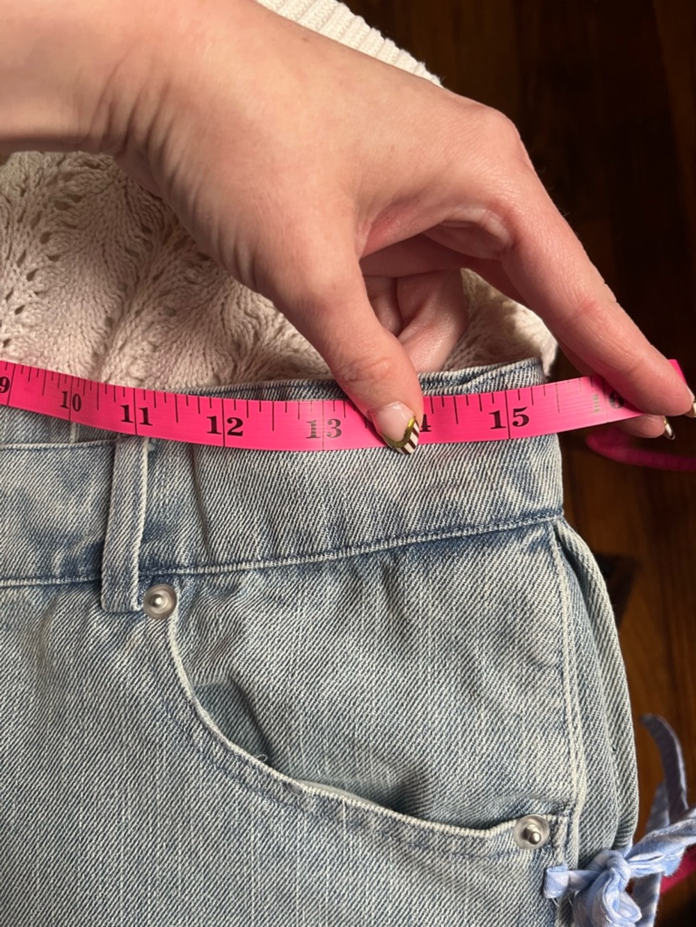 NWT Light Blue Denim Shorts with Side Tie Detail - Picture 12 of 13